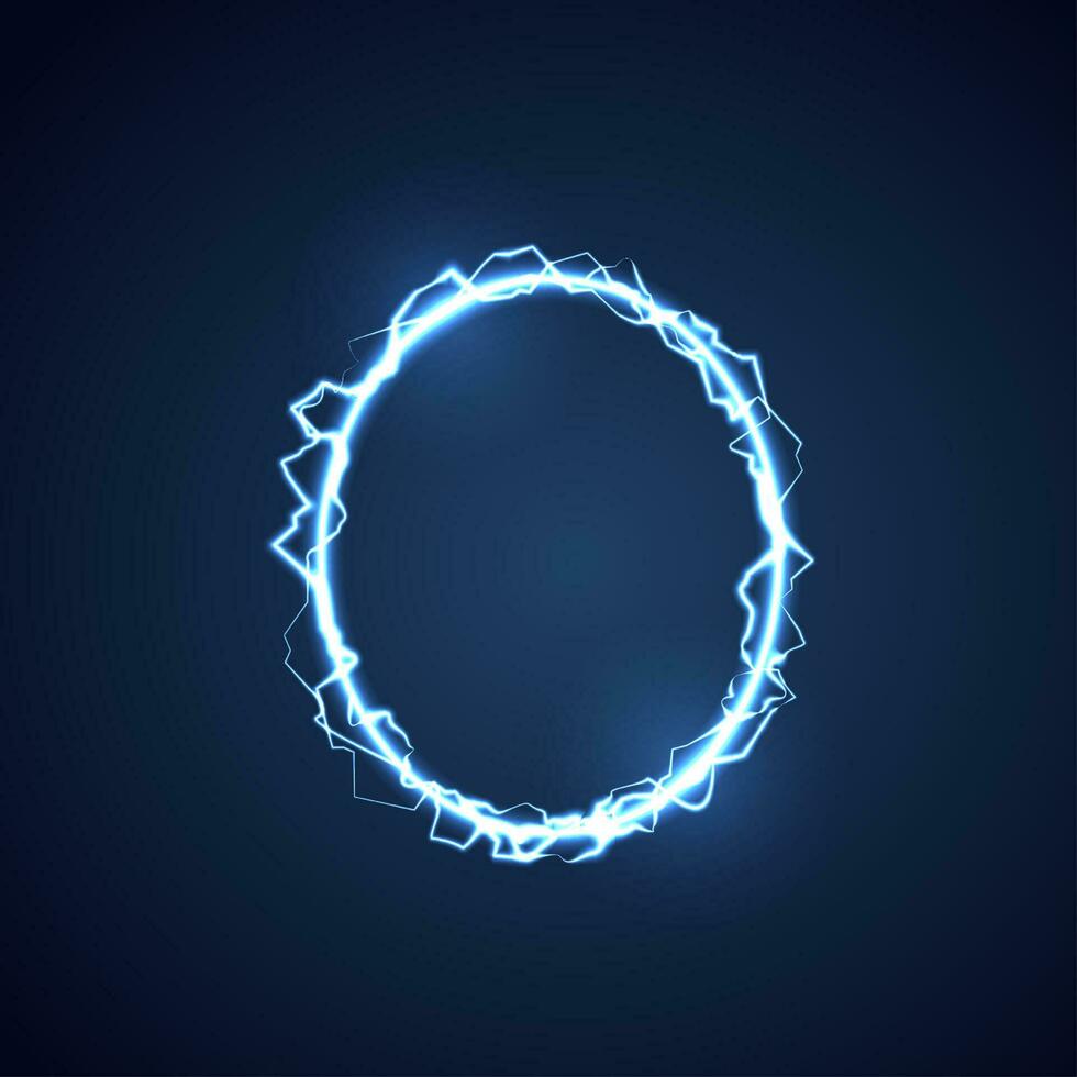 Blue lightning style letter or alphabet O. lightning and thunder bolt or electric font, glow and sparkle effect on blue background. vector design.