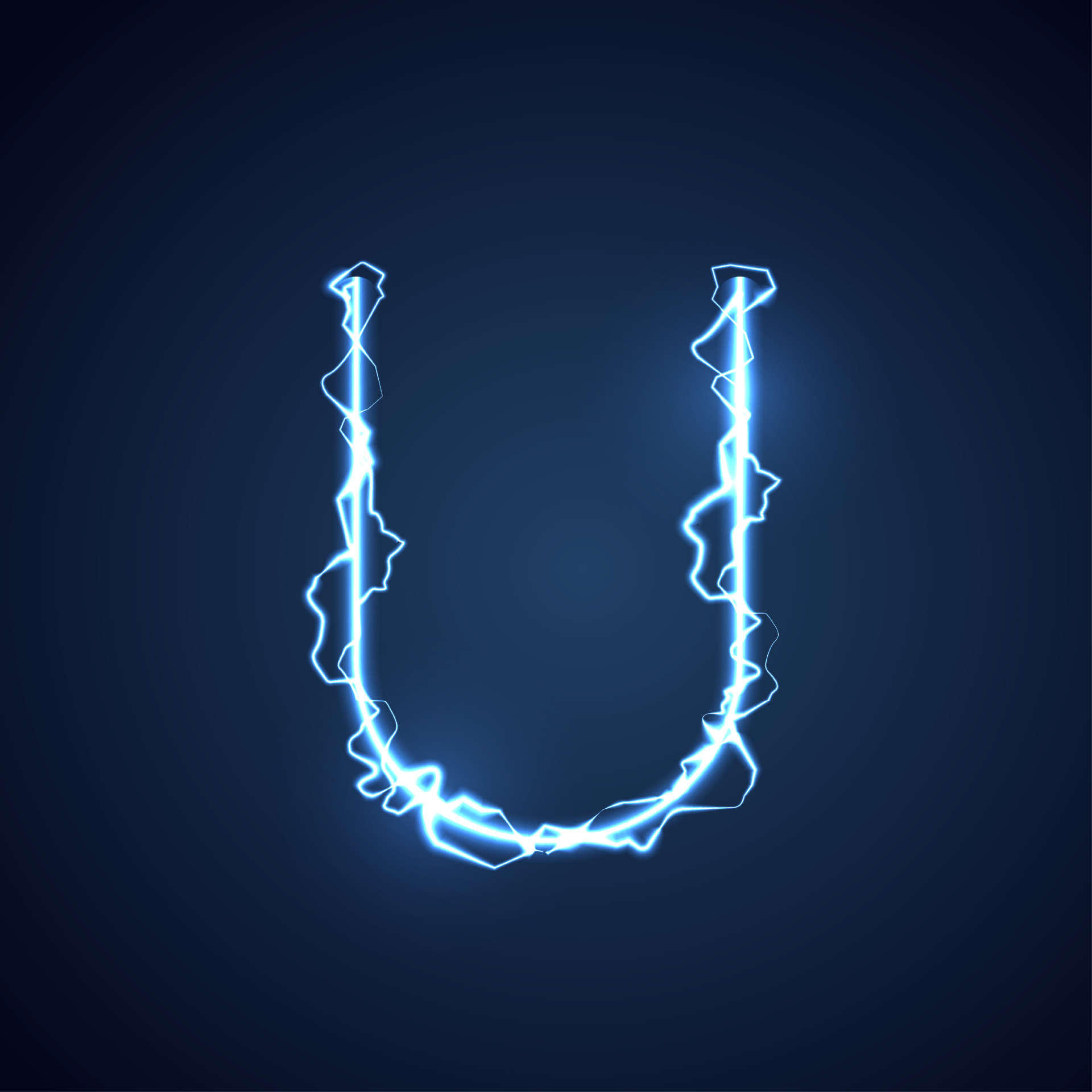 Blue lightning style letter or alphabet U. lightning and thunder bolt ...