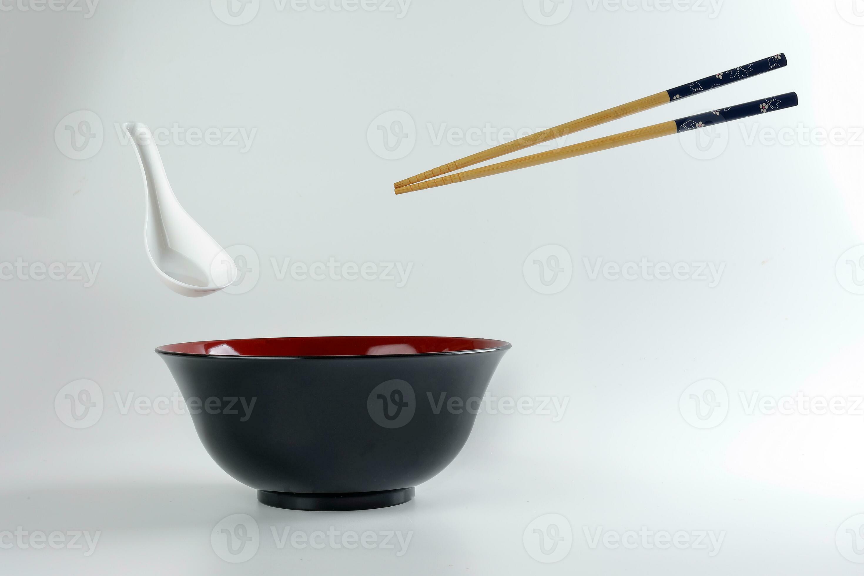 Empty oriental Japanese Chinese soup bowl spoon chopstick elevated