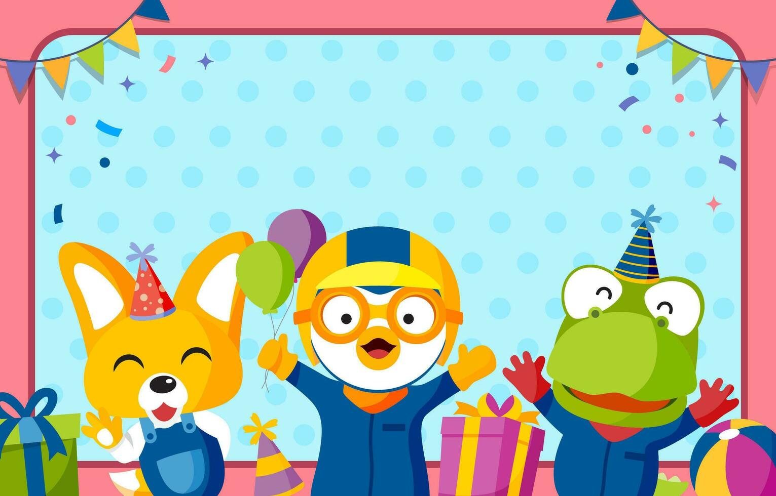 Cute Penguin and Friends Birthday Background vector