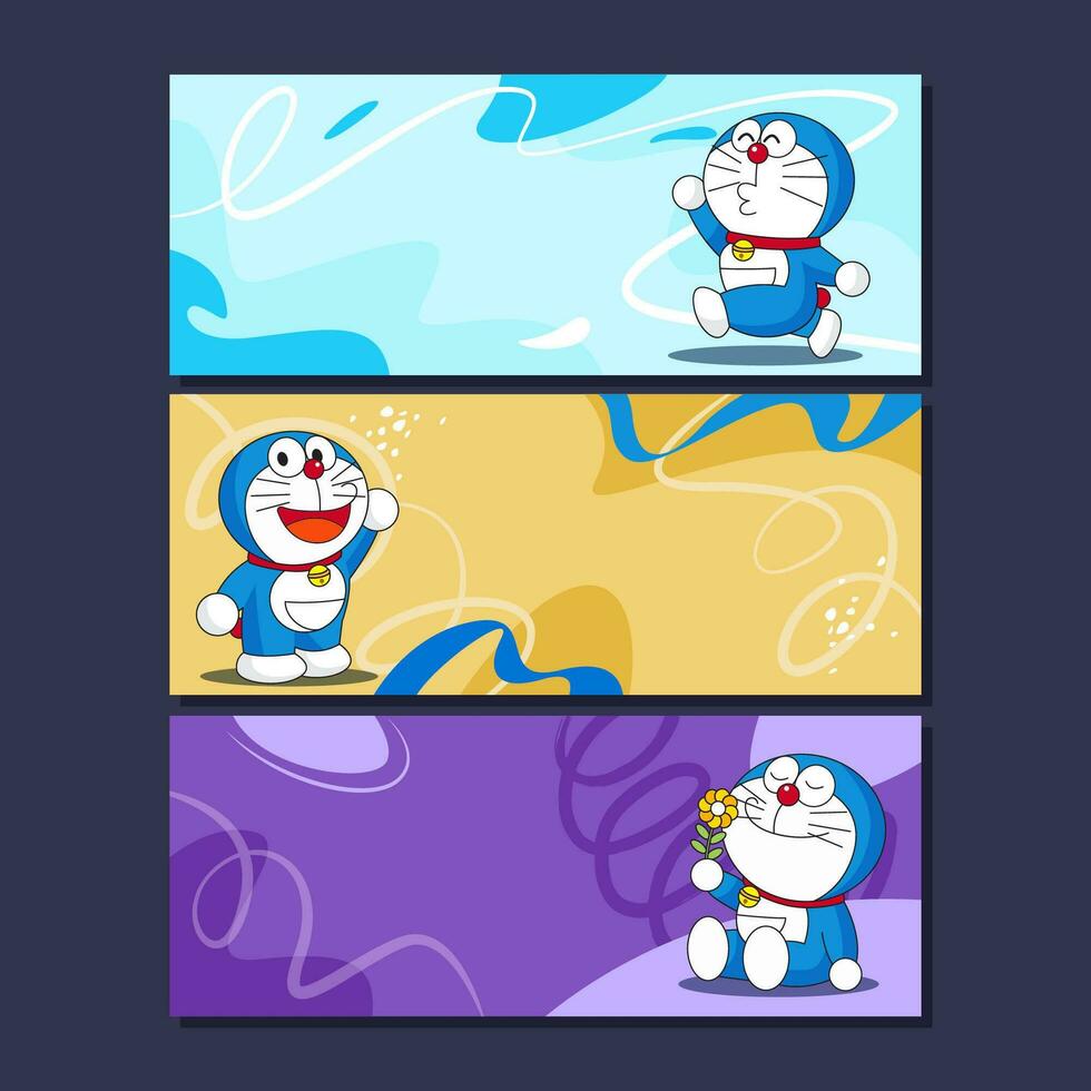 Blue Robo Cat Banner Set vector