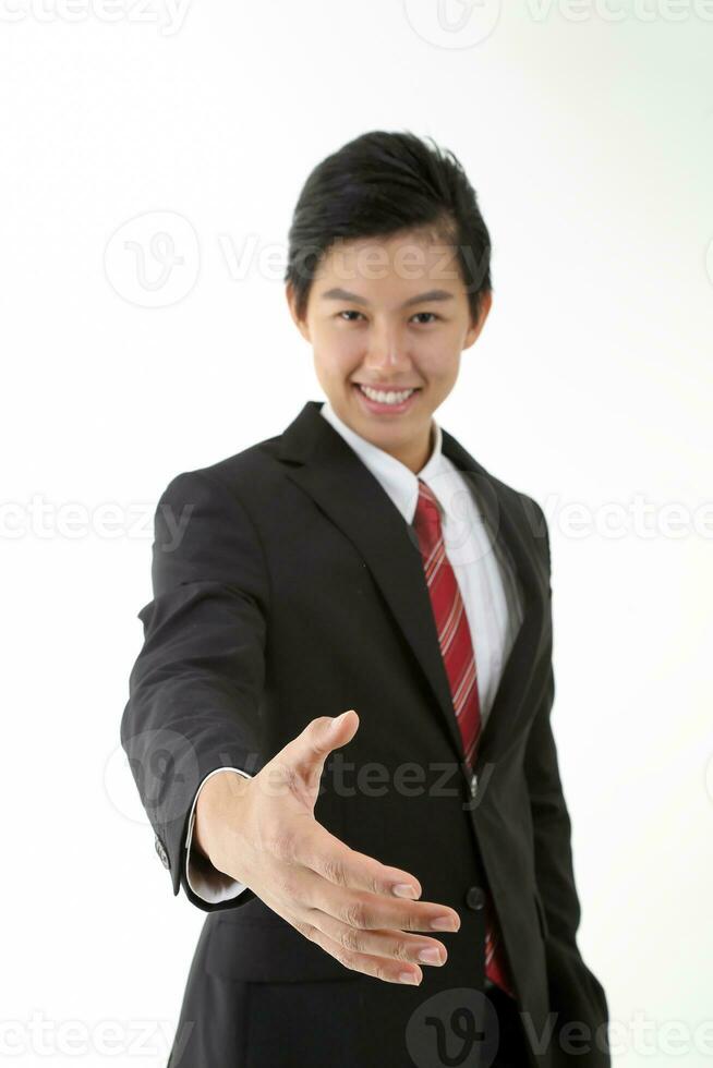 South east Asian young Chinese Indian man woman wearing formal business office ware on white background pose expression photo