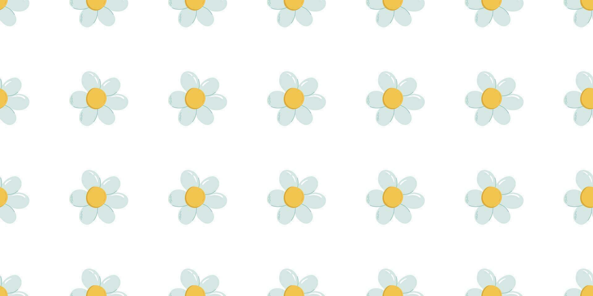 Seamless pattern with daisy flowers. Soft colors flower buds on white background. Flat style floral print. Cute groovy vector illustration.