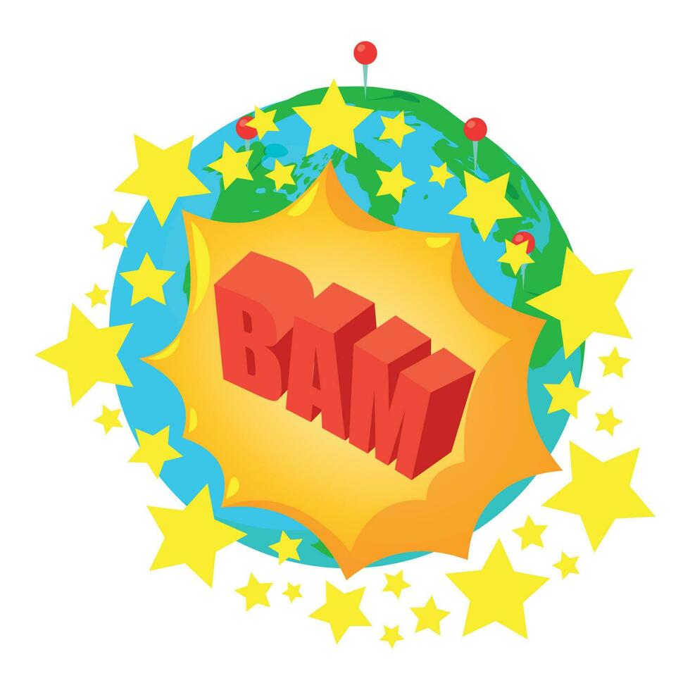 Bam icon isometric vector. Planet earth and speech bubble with inscription bam vector