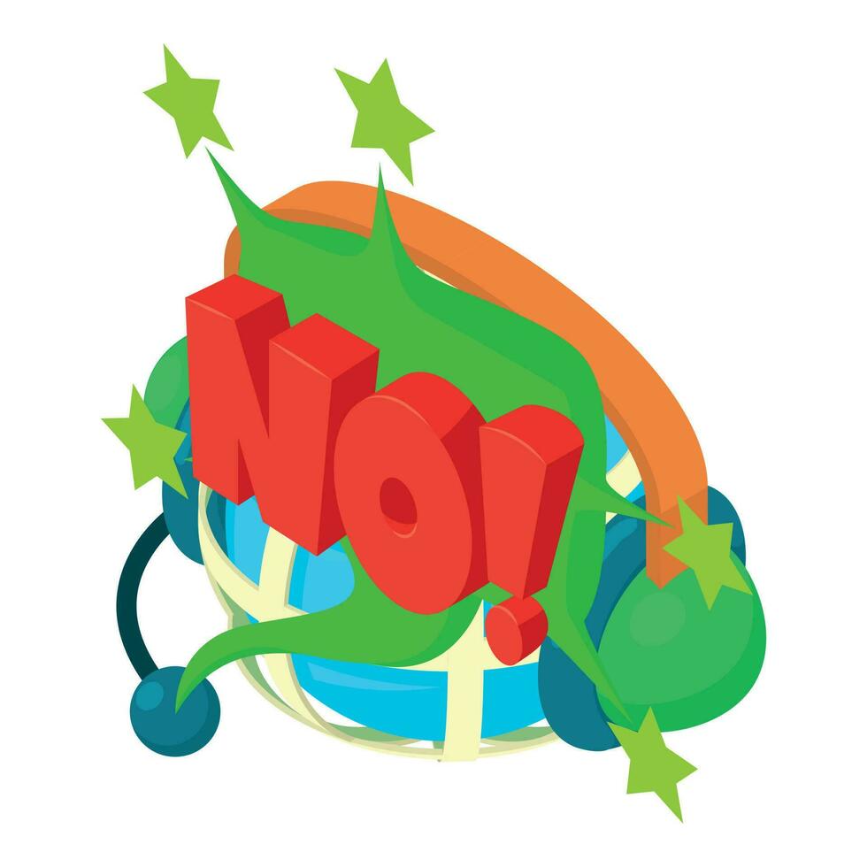 No icon isometric vector. Planet grid with headphones and no speech bubble icon vector