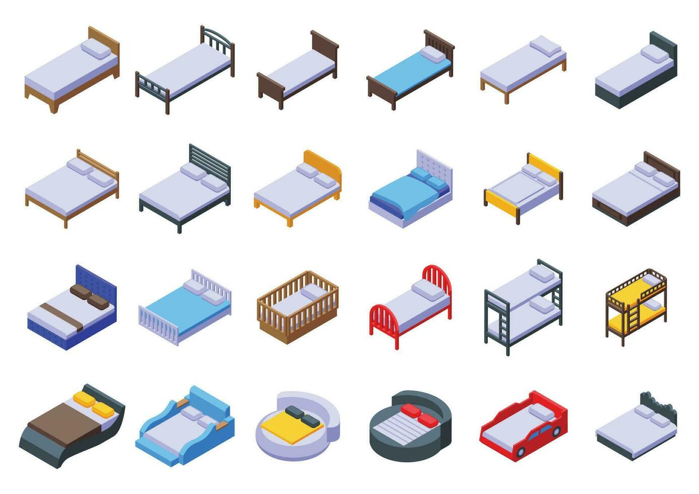 Bed icons set isometric vector. Wooden furniture vector