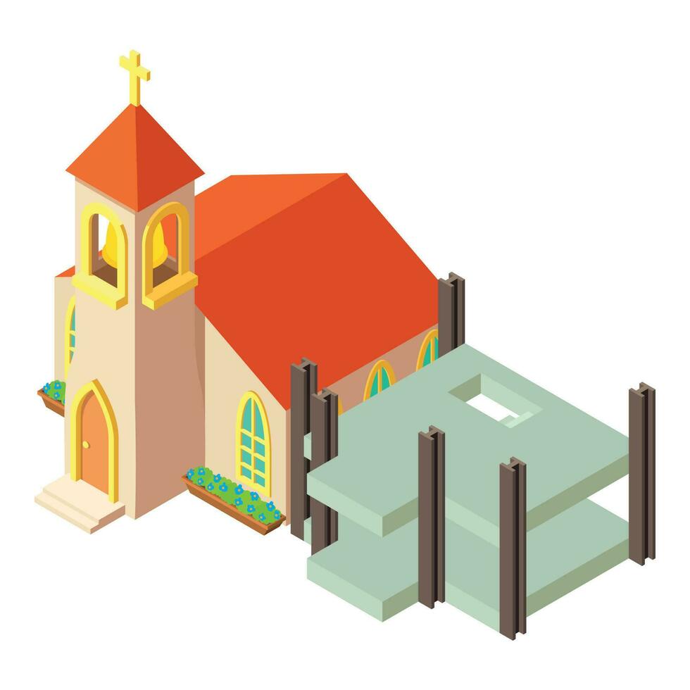 Construction site icon isometric vector. New building frame and christian church vector