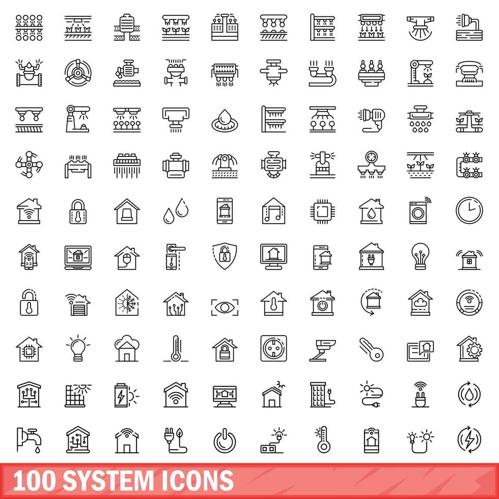 100 system icons set, outline style vector