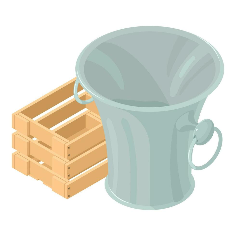 Sand container icon isometric vector. Empty wooden box and metal sand container vector