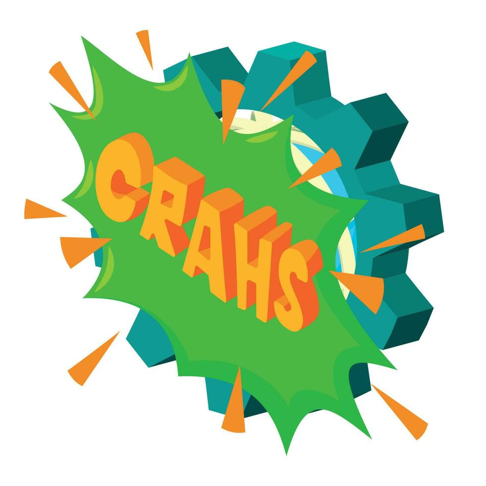 Crahs icon isometric vector. Planet grid with gear and crahs speech bubble icon vector