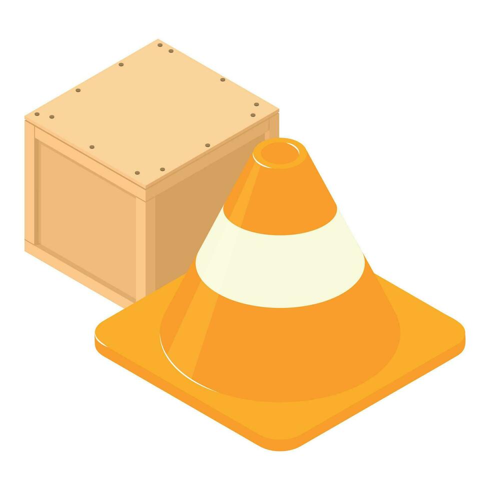 Fire cone icon isometric vector. Fire fencing and closed wooden postal parcel vector