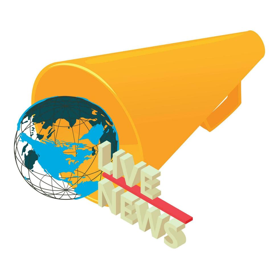 Life stream icon isometric vector. Live news lettering globe grid and mouthpiece vector