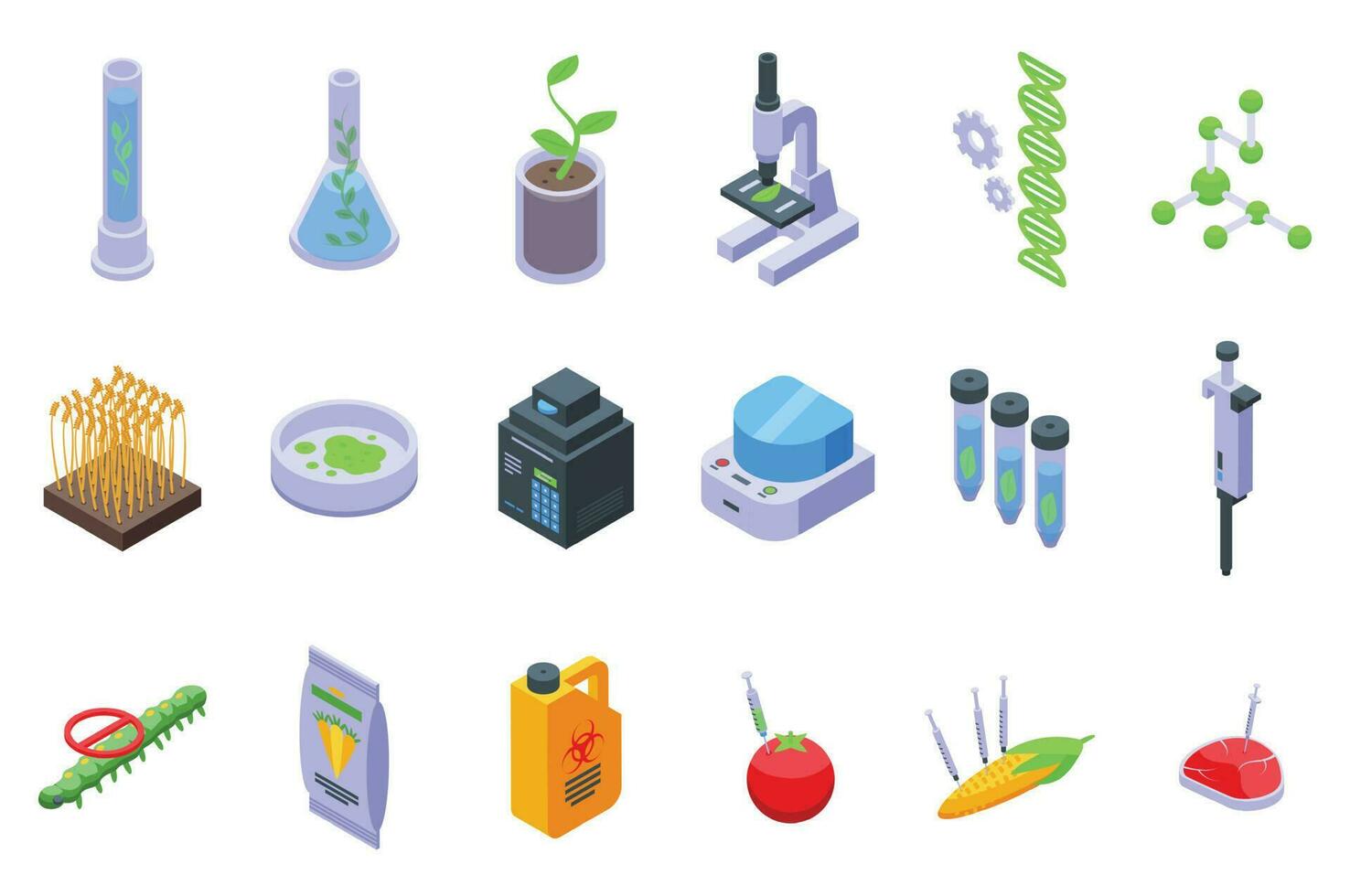 Genetic modification in agriculture icons set isometric vector. Food corn vector