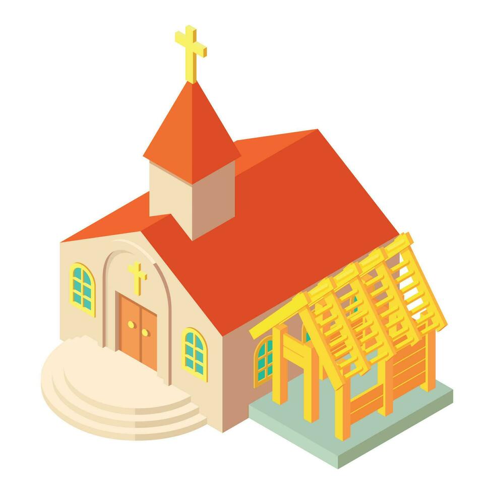 Construction concept icon isometric vector. Construction building near church vector