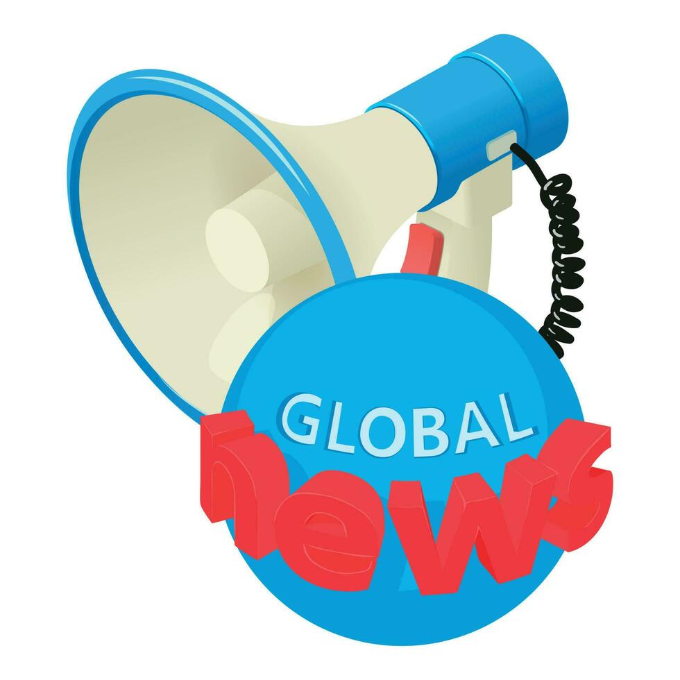 global Noticias icono isométrica vector. global Noticias inscripción y mano altoparlante vector