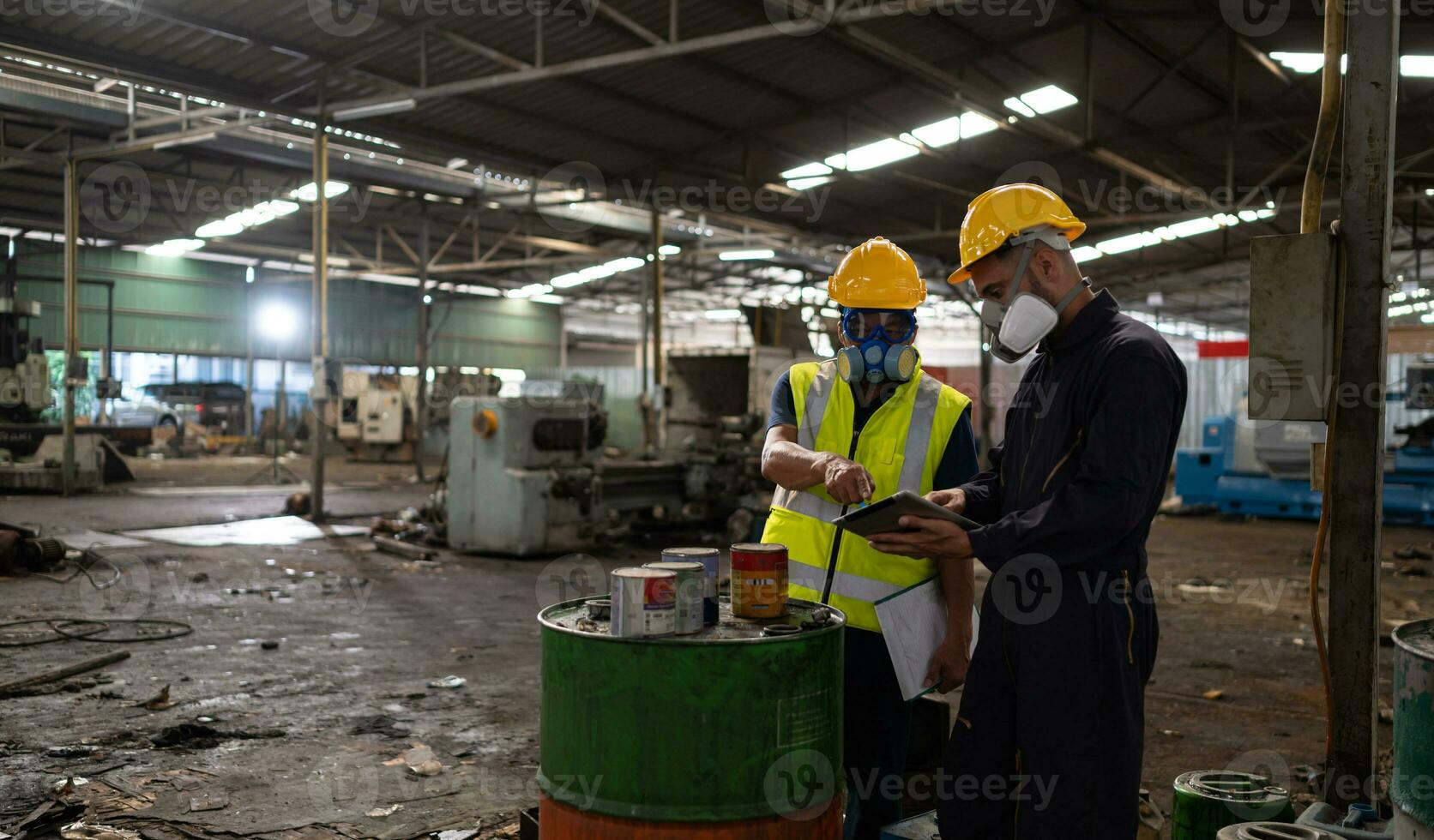 Scientists and government officials Inspect and collect chemical leak samples in industrial sites. to be thoroughly investigated in the laboratory photo