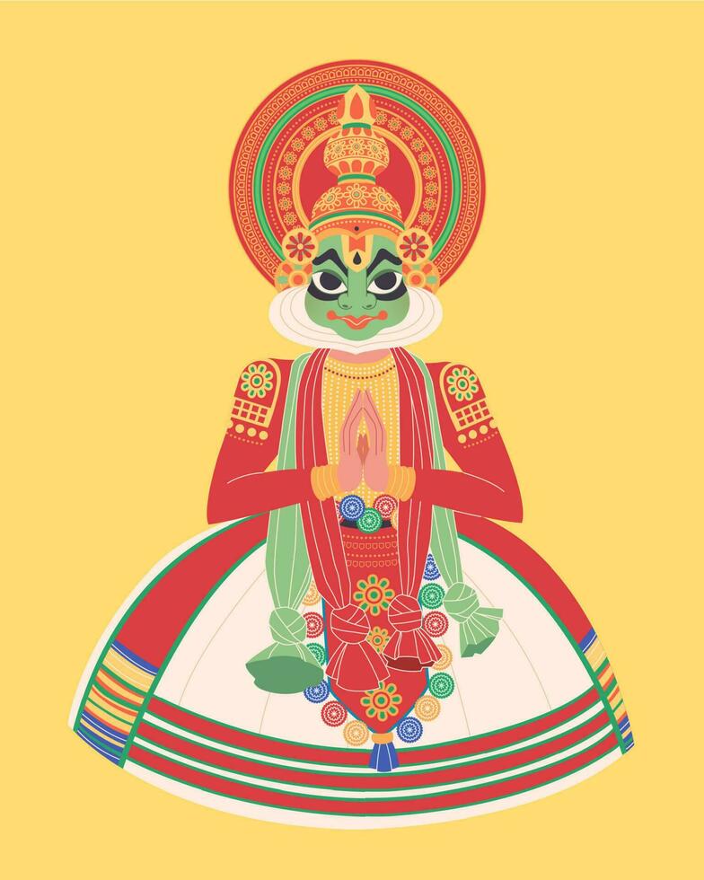 Kerala Kathakali dancer in flat design on yellow background vector