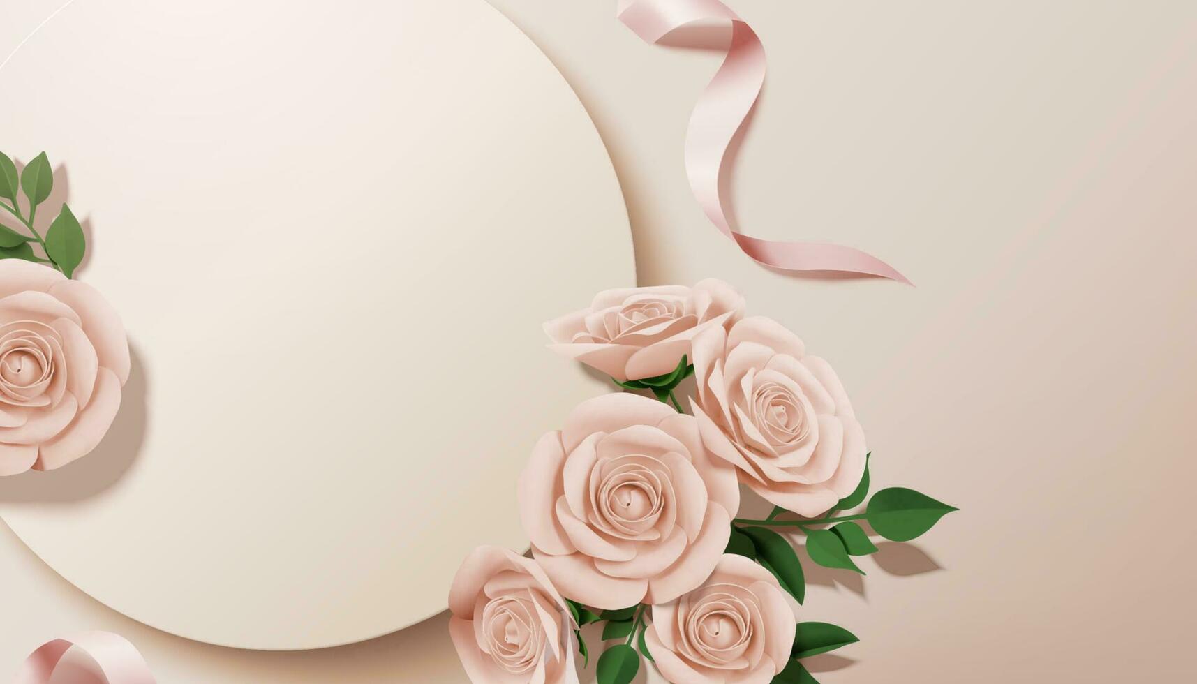 Paper rose with round background in 3d illustration vector
