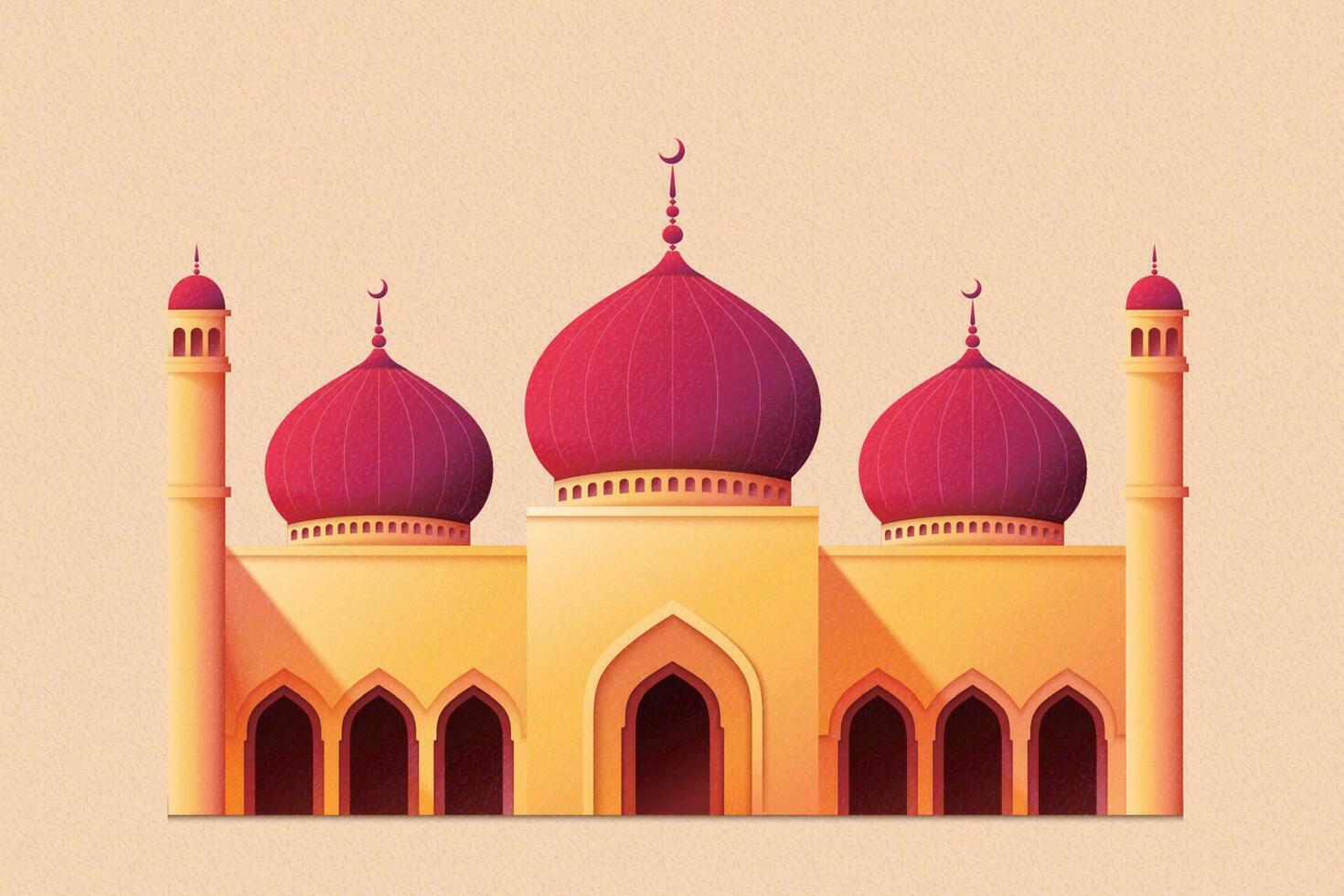 Respberry red dome masjid with minaret isolated on beige pink background vector