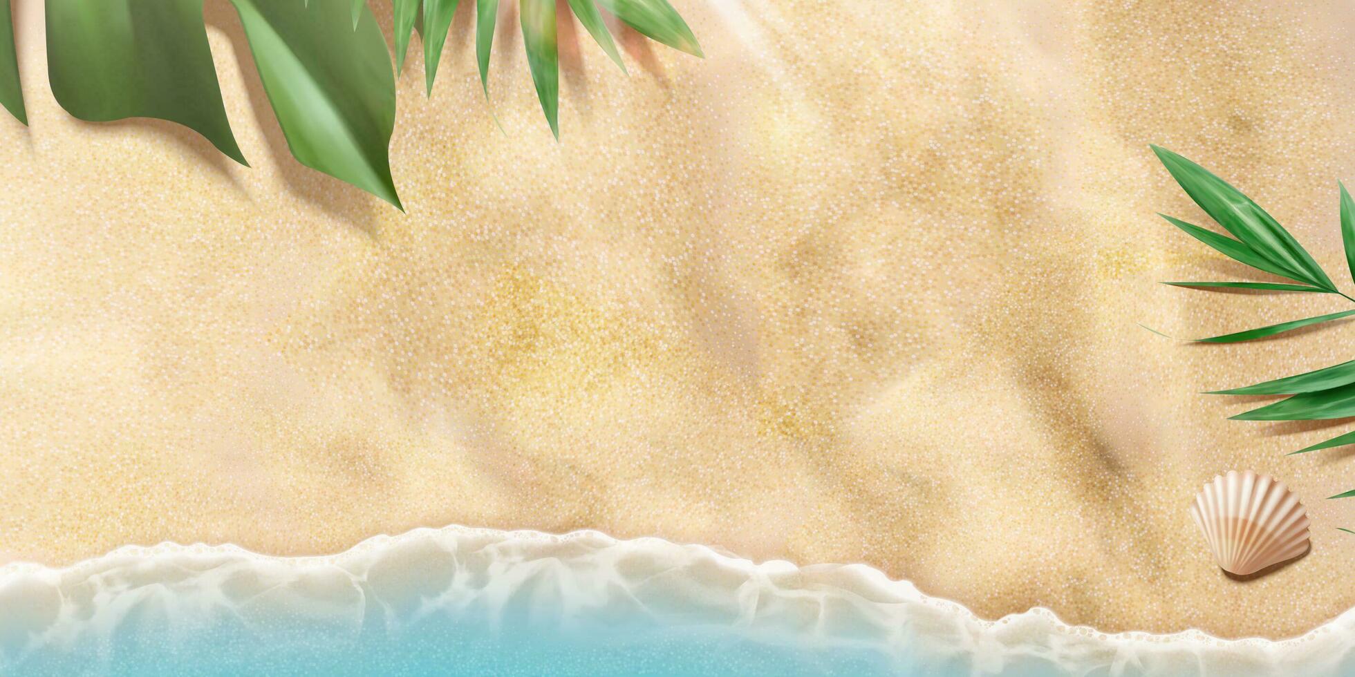 parte superior ver verano playa con tropical plantas y mareas en 3d ilustración vector