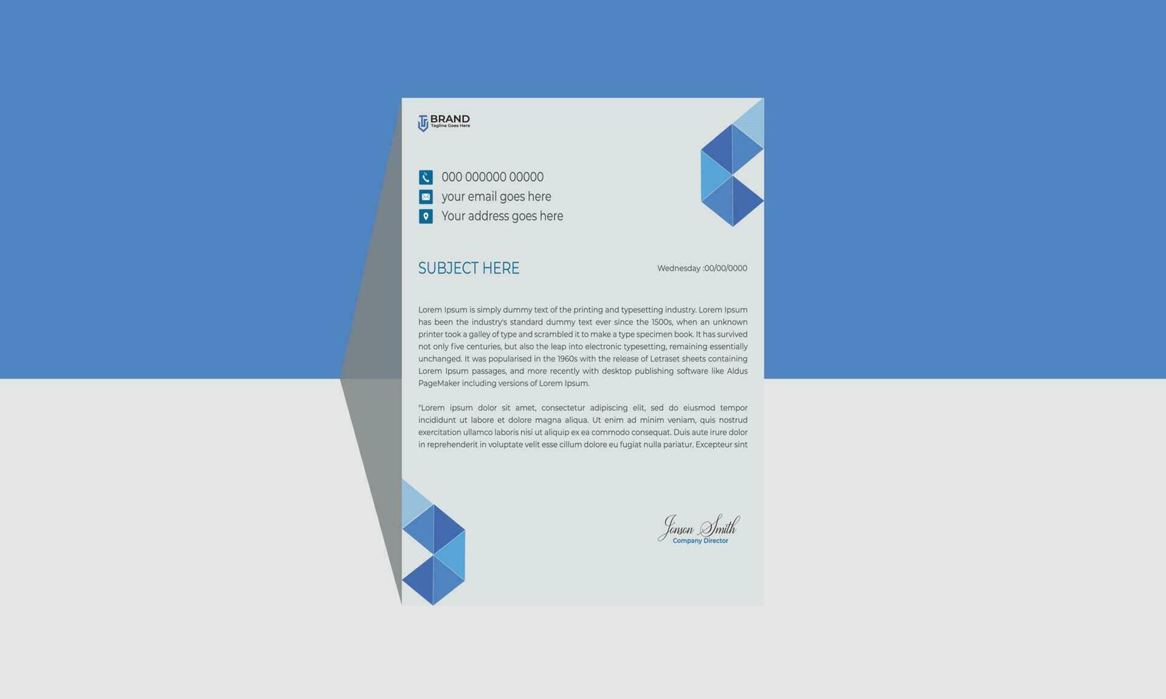 blue color business letterhead template design vector