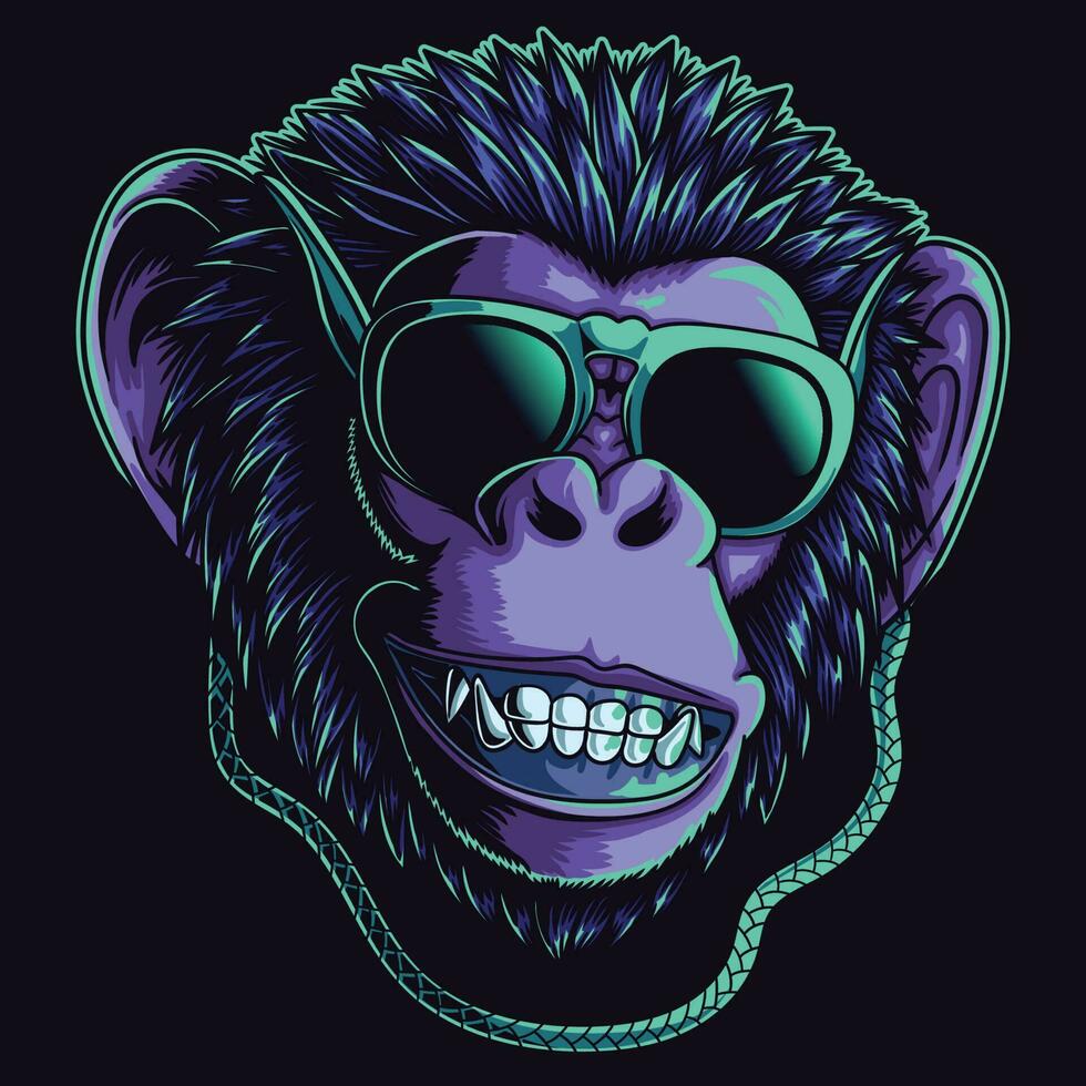 Chimpanzee smile cyberpunk style vector illustration