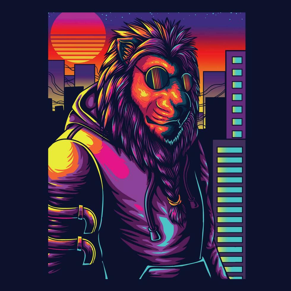 Lion cyberpunk style vector illustration