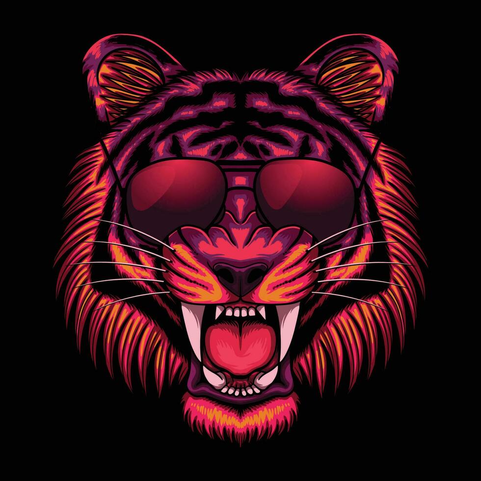 Tigre cabeza cyberpunk vistoso vector ilustración