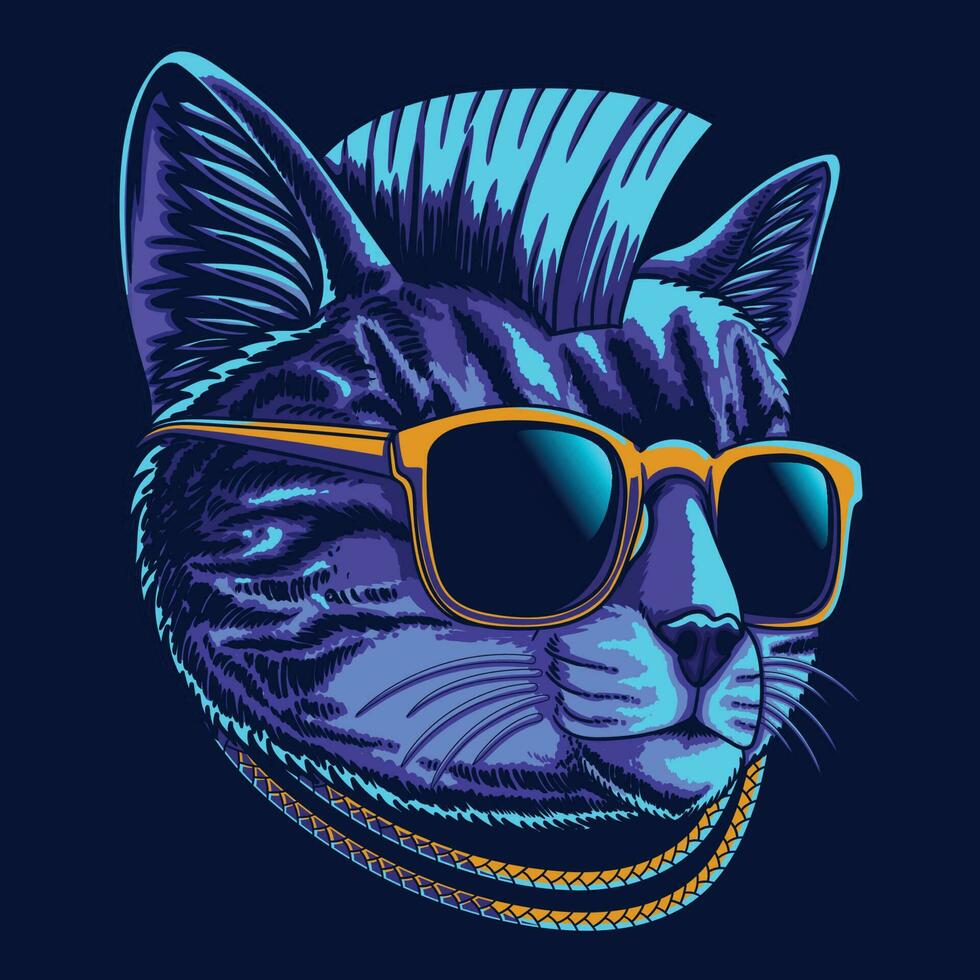 Cat head cyberpunk style vector illustration