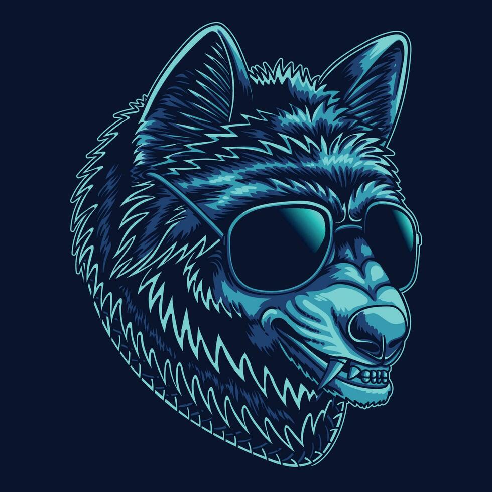 Wolf head cyberpunk vector illustration