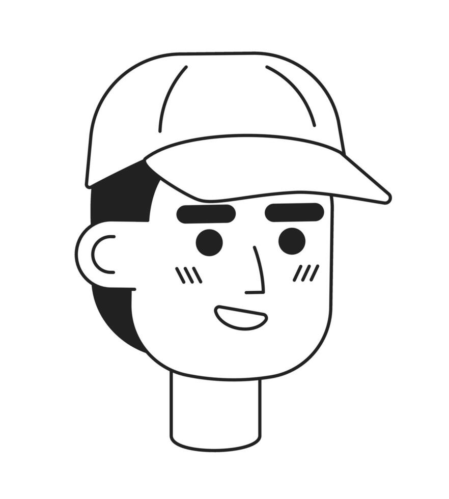 béisbol gorra hombre sonriente monocromo plano lineal personaje cabeza. deportivo masculino. contento atleta. editable contorno mano dibujado humano cara icono. 2d dibujos animados Mancha vector avatar ilustración para animación