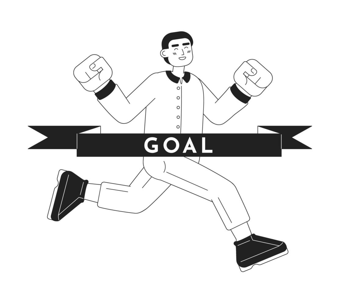 Young entrepreneur reaching goal monochrome concept vector spot illustration. Business person 2D flat bw cartoon character for web UI design. Achieve success isolated editable hand drawn hero image