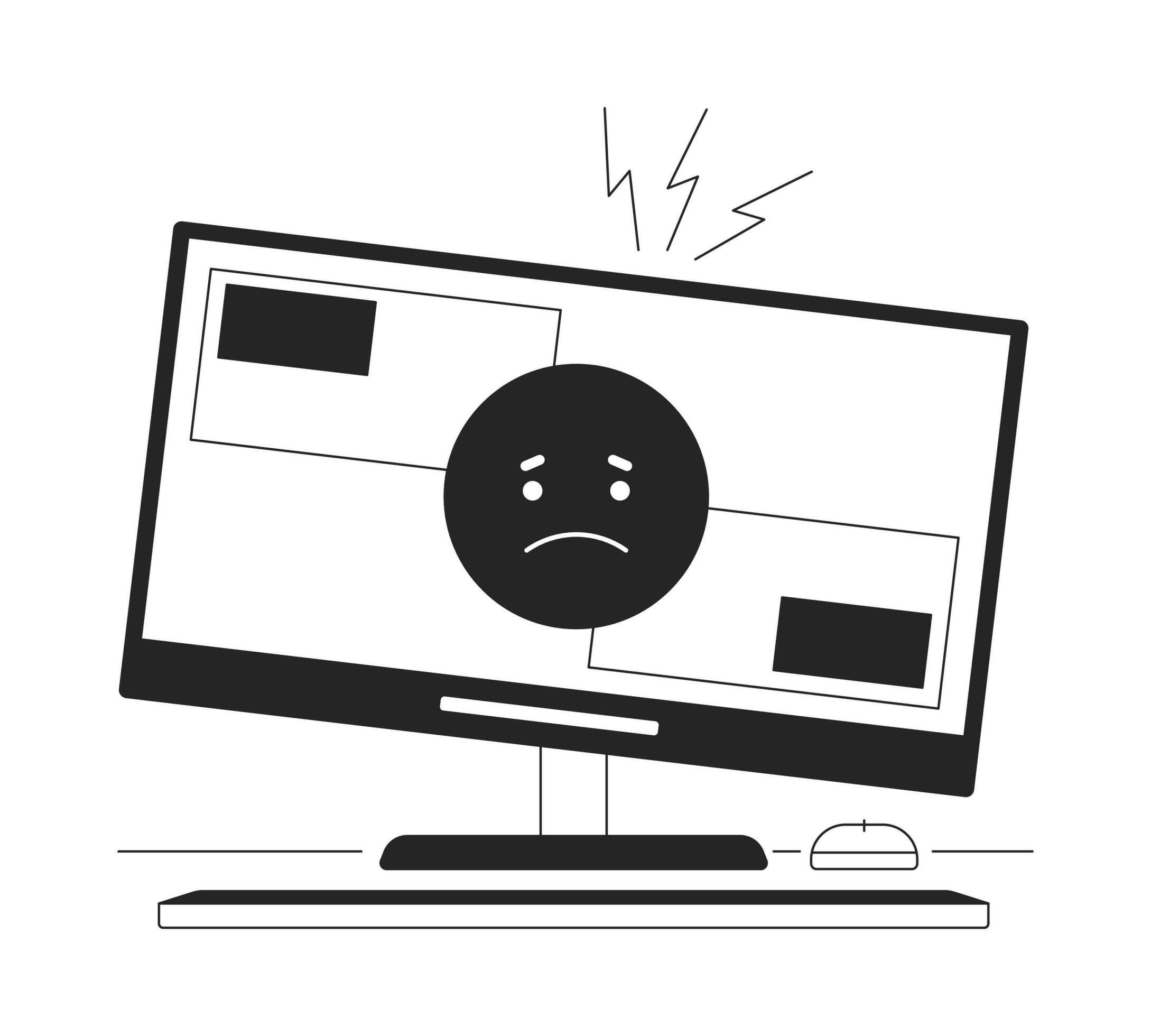 Computer Problem Bw Vector Spot Illustration Sad Emoticon On Cracked computer-problem-bw-vector-spot-illustration-sad-emoticon-on-cracked