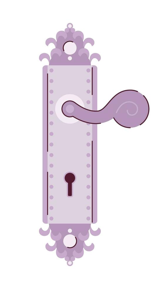 Vintage door handle semi flat colour vector object. Antique door knob. Trying to open door. Editable cartoon clip art icon on white background. Simple spot illustration for web graphic design