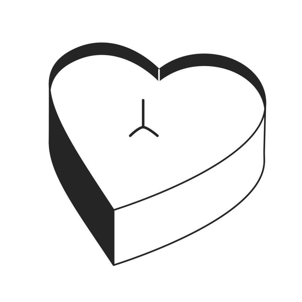 Romantic heart candle front view line art vector cartoon icon. Editorial, magazine spot illustration black and white. Outline object isolated on white. Editable 2D simple drawing, graphic design