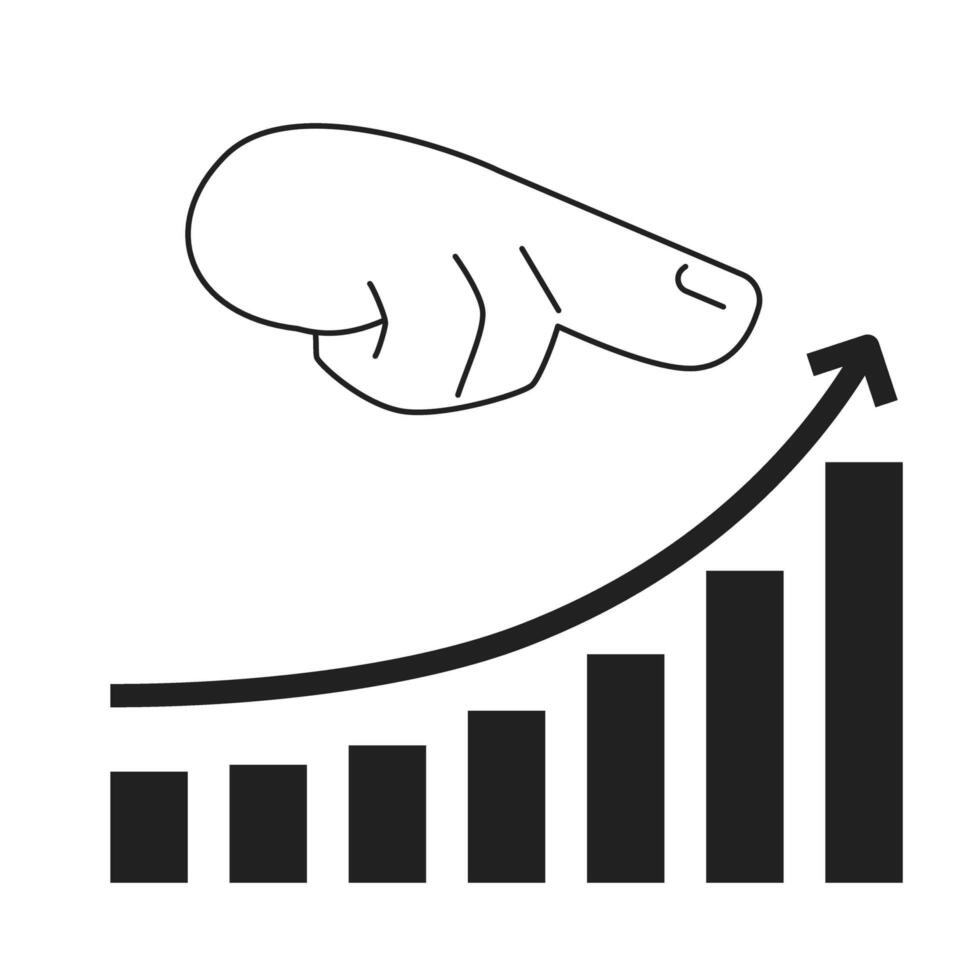 Increase profits graph monochrome concept vector spot illustration. Grow business revenue arrow 2D flat bw cartoon hand for web UI design. Successful sales team isolated editable hand drawn hero image