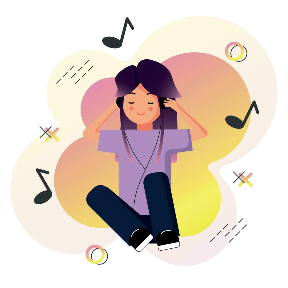 Girl is listening to music vector