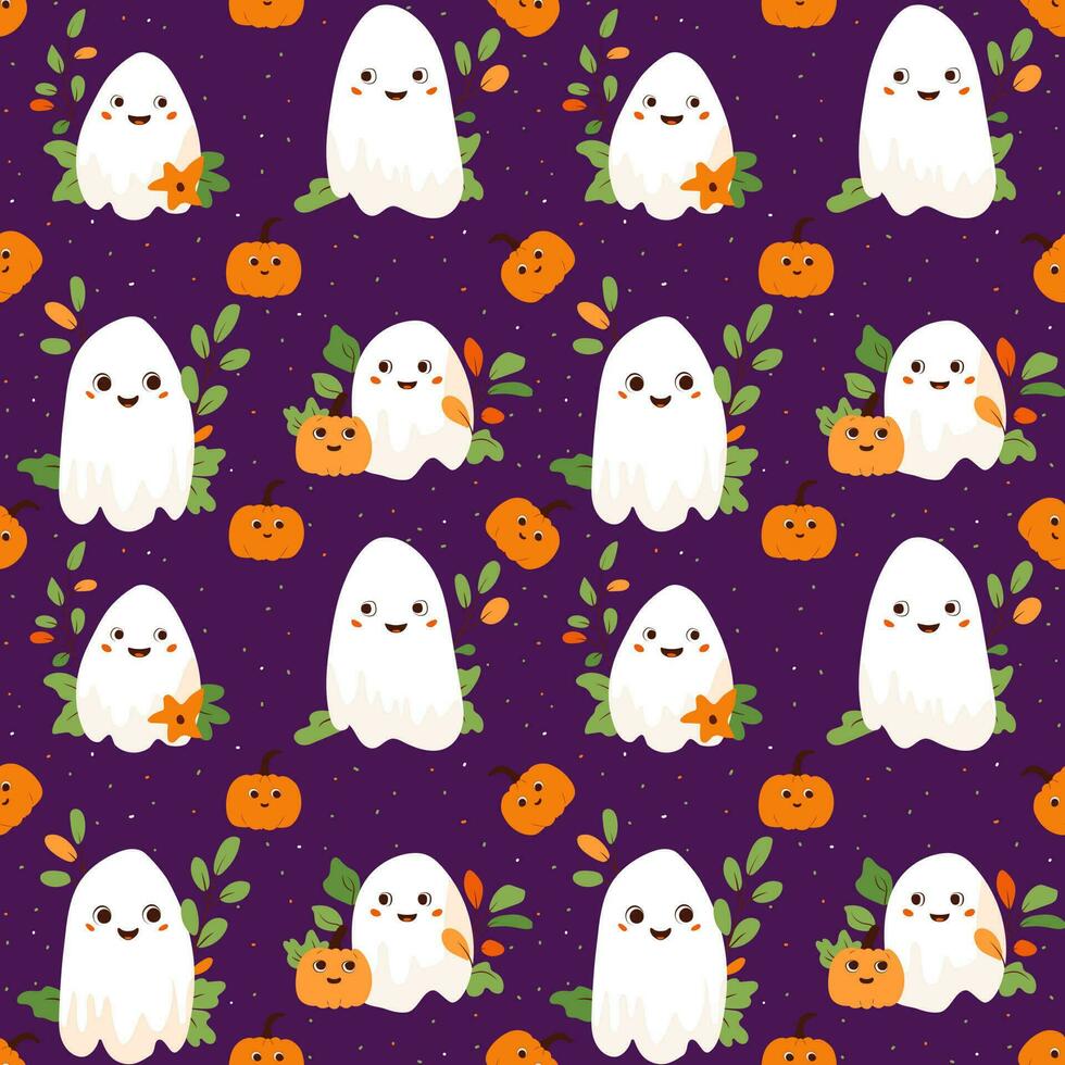 seamless ghosts and pumpkins pattern vector