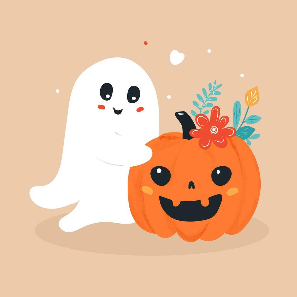 ghost and pumpkin vector