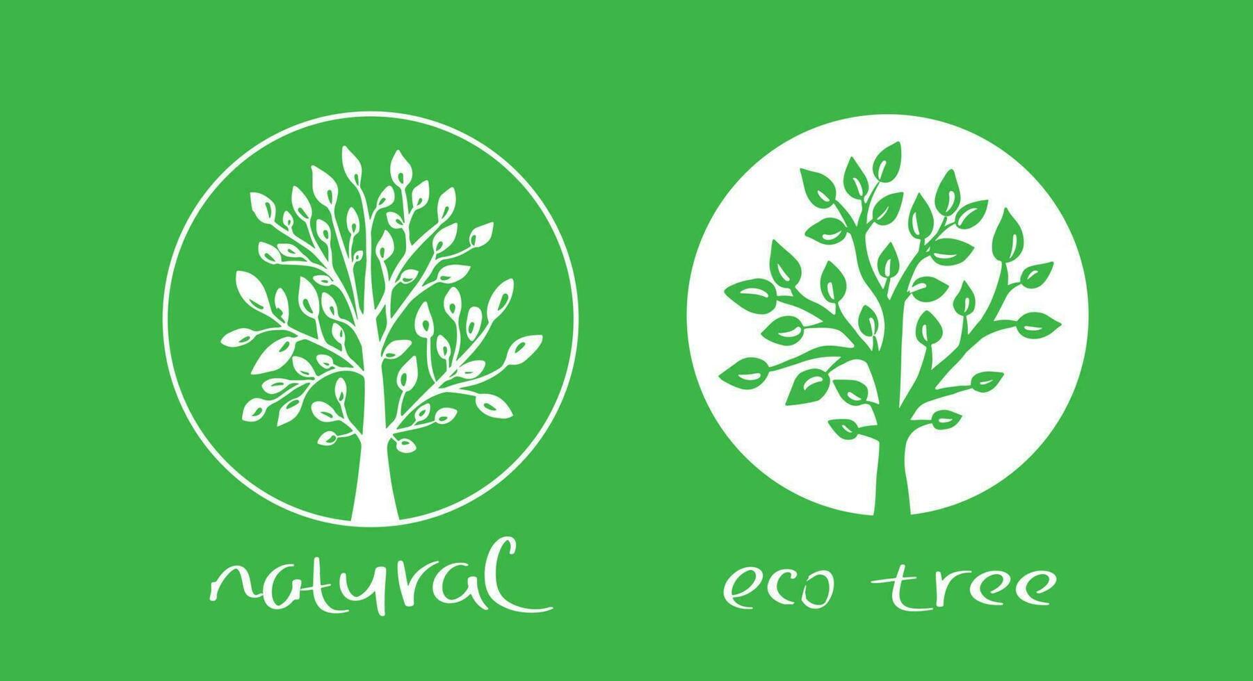 Tree of life on a green background. Tree of life logo design inspiration isolated on white background.Green trees .Vectir illustration.Hand made. Trees for logo, farming, eco, cosmetics, natural vector