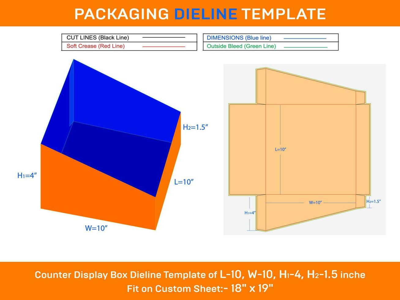 Shelf Organiser Product Counter Display Box L 10xW 10xH1 4xH2 1.5inche vector