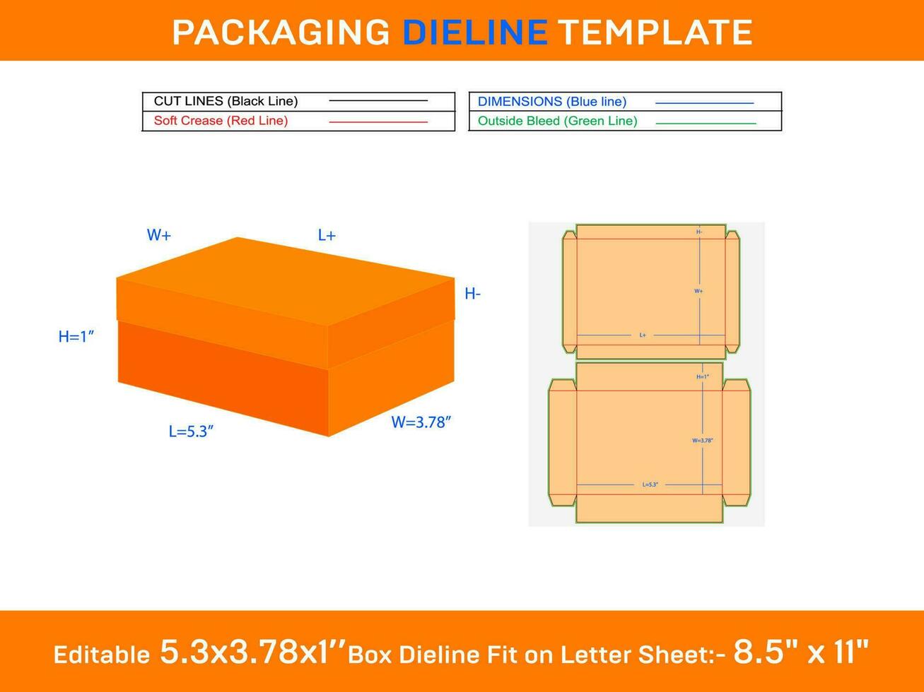 cartulina caja estilos 5,3x3,78x1 pulgada dieline modelo vector