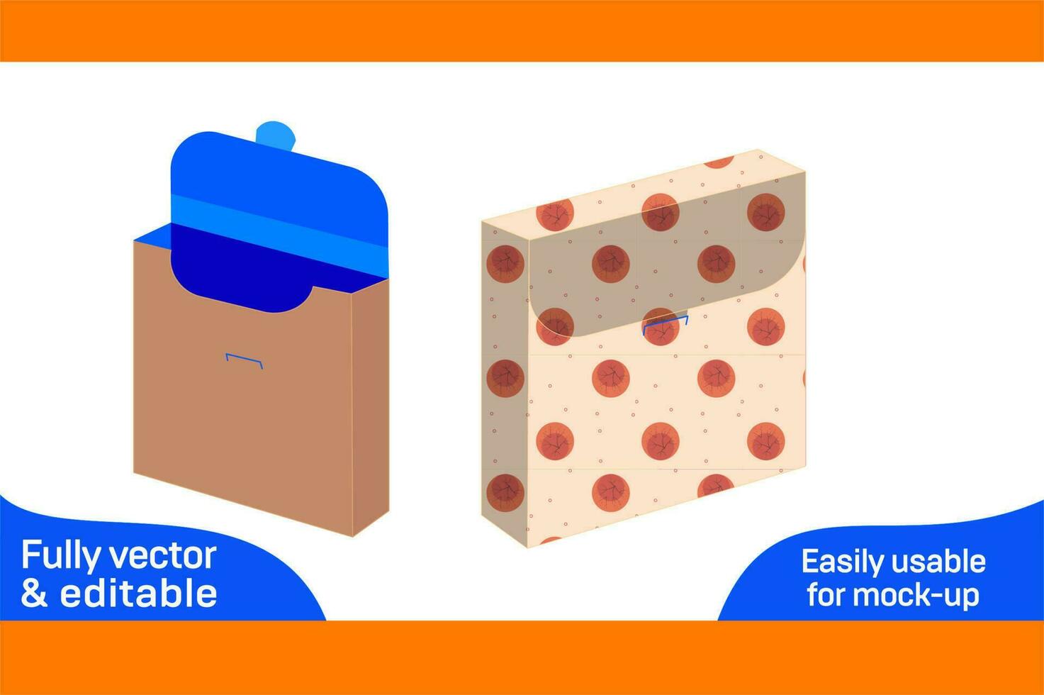 Labeling cardboard box or paper packaging dieline template and 3D vector file 3D box