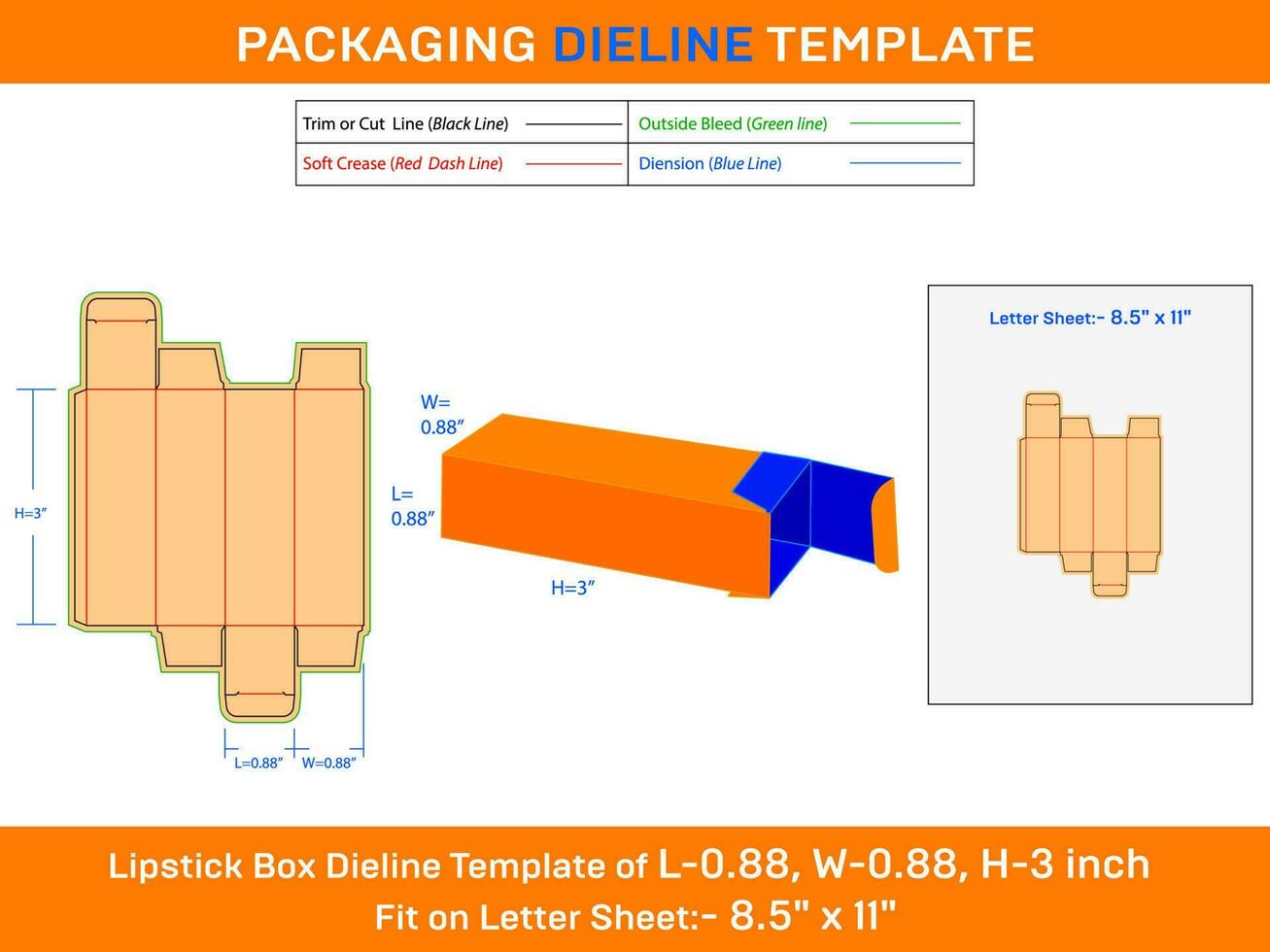 Lipstick Gift Box Deline Template L 0.88xW 0.88xH 3 inch vector