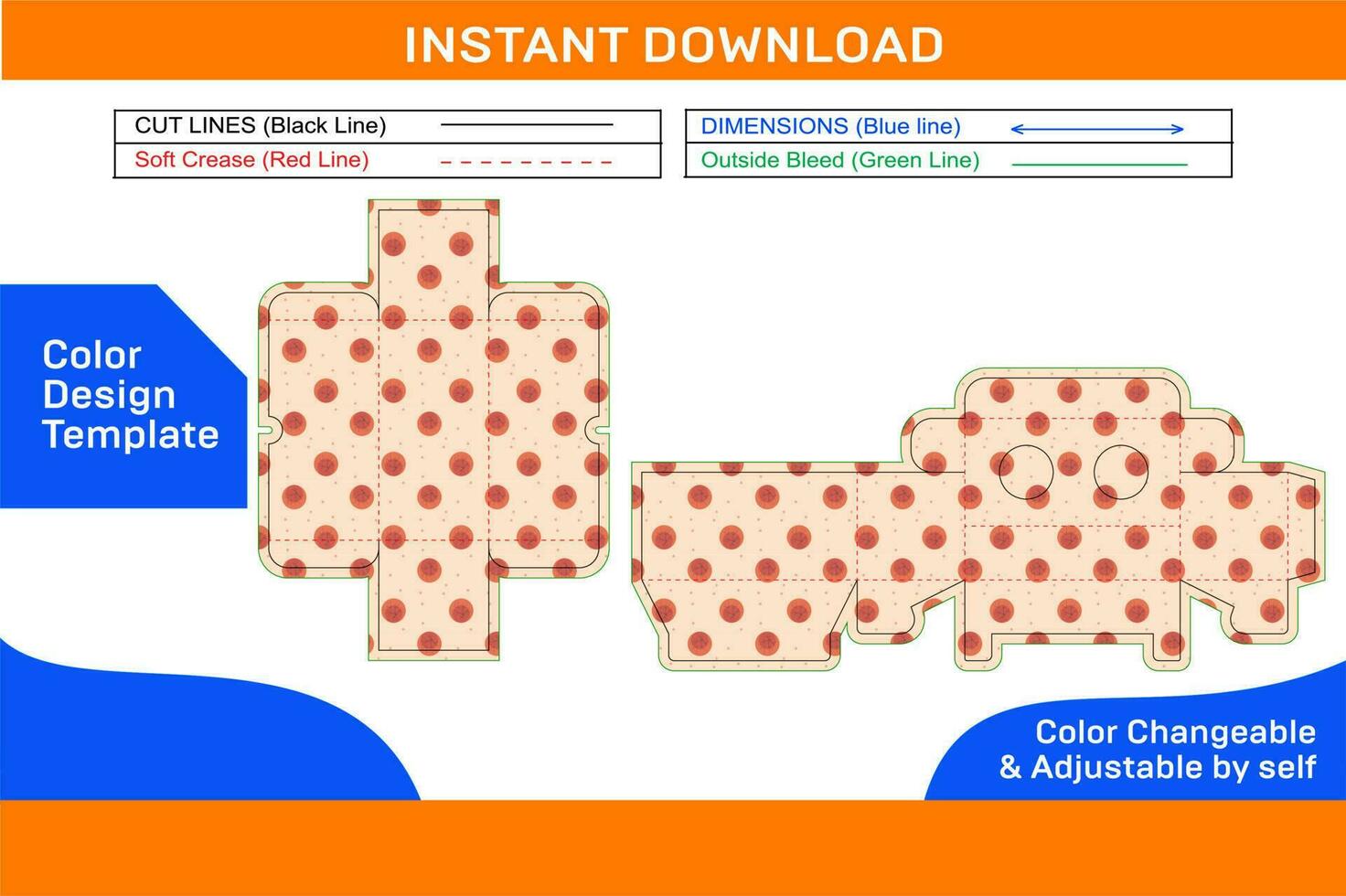 Cup cake or gift box packaging dieline template and 3D vector file Color Design Template