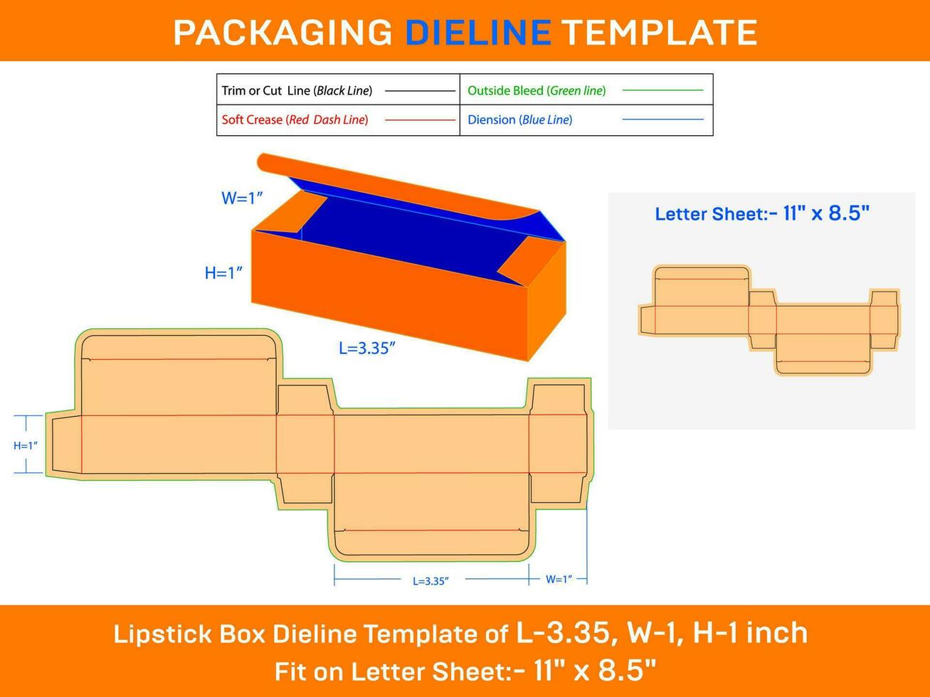 rectangular lápiz labial caja delinear modelo l 3,35 x ancho 1xh 1 pulgada vector