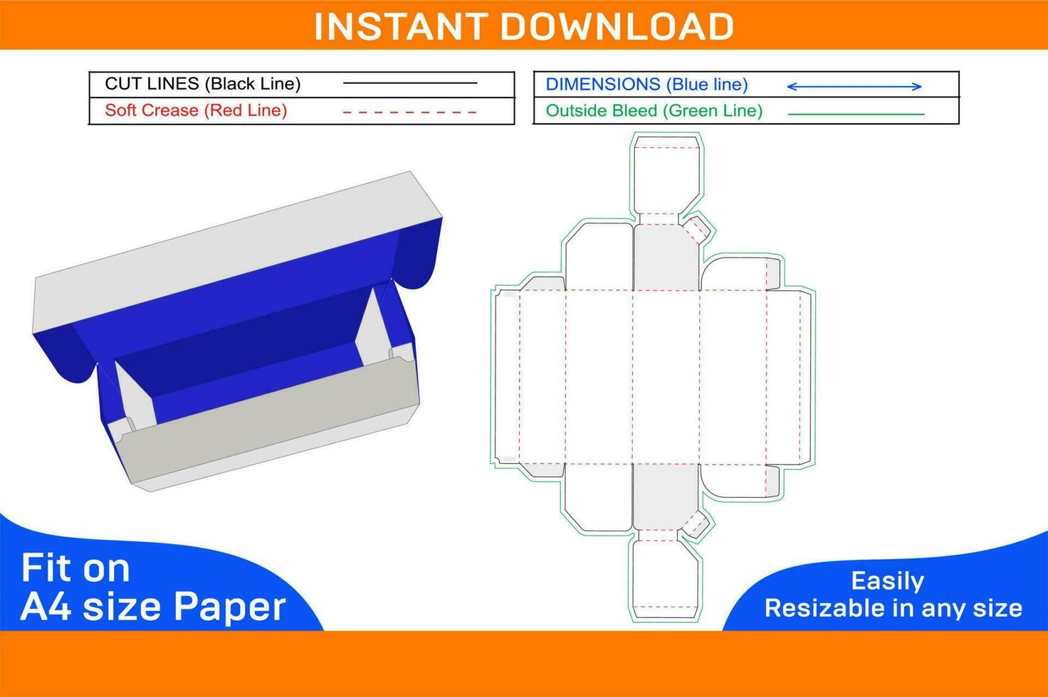 PVC Foodservice Wrap Plastic Film Roll or Food packaging box dieline template and 3D render file Box dieline and 3D box vector