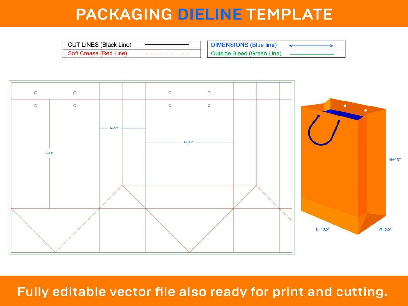 compras bolso dieline modelo vector