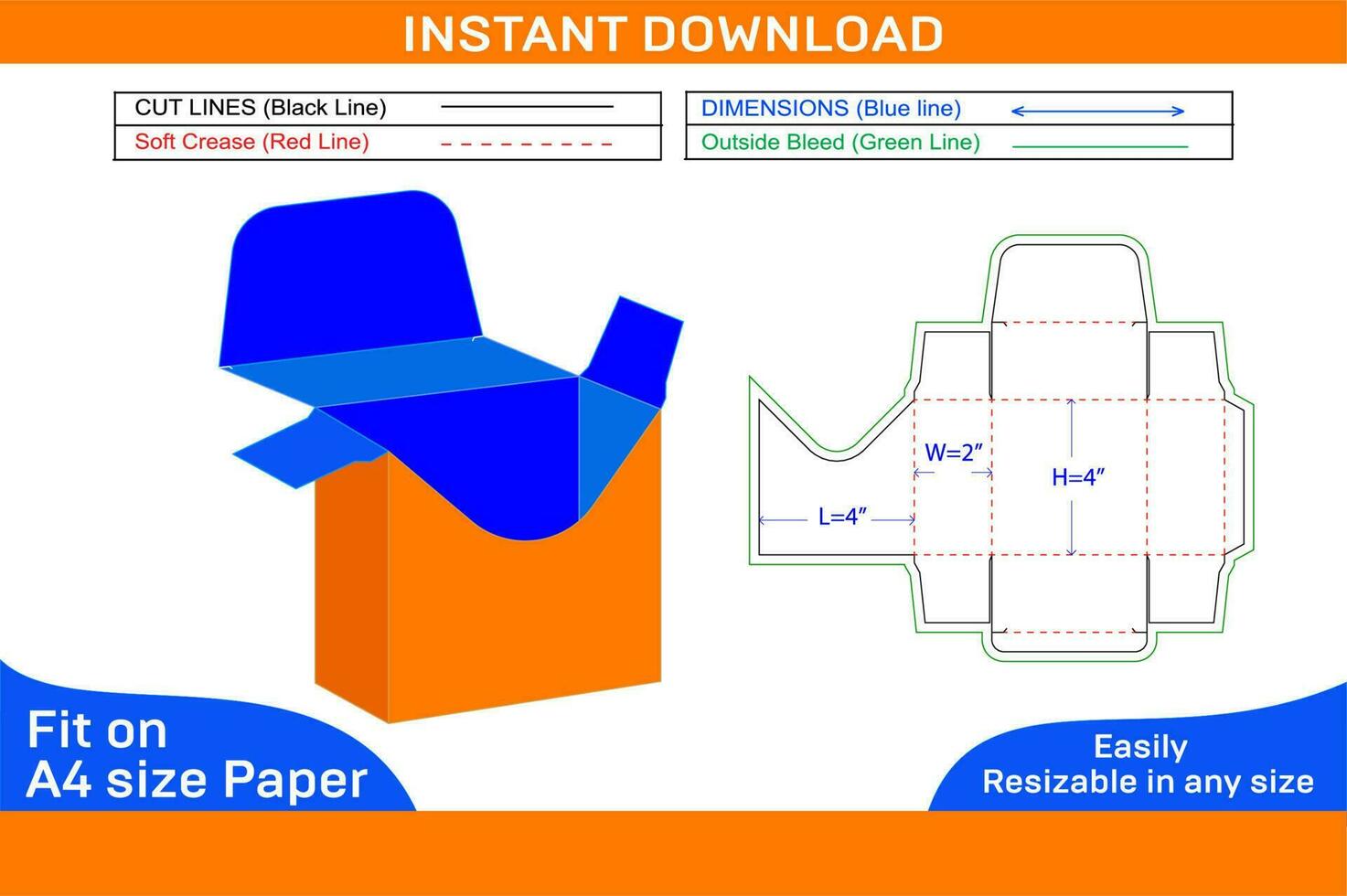 Custom straight tuck end box packaging dieline template and 3d box design vector file Box dieline and 3D box