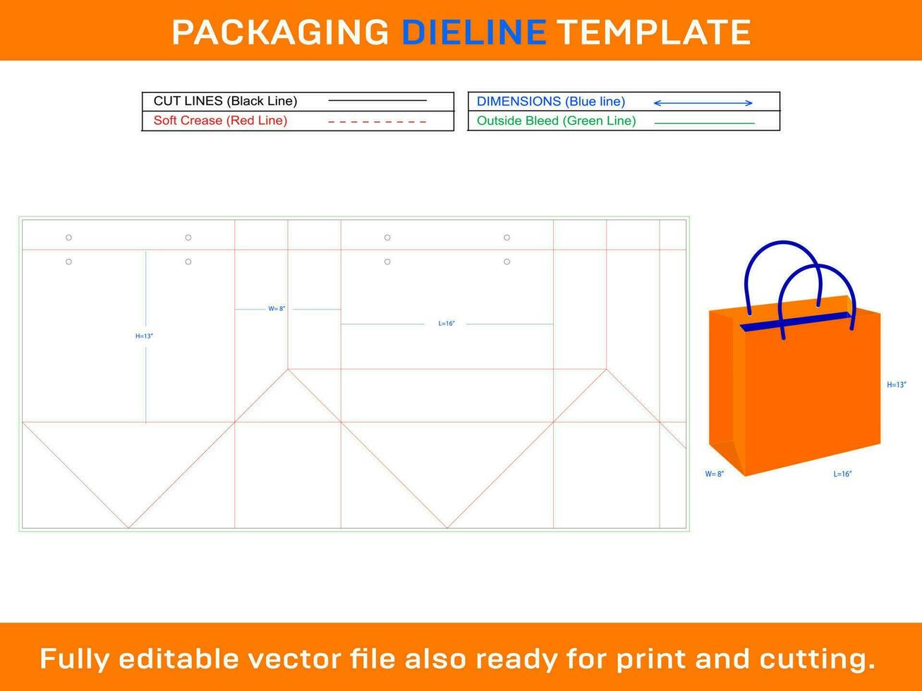 compras bolso embalaje dieline modelo vector